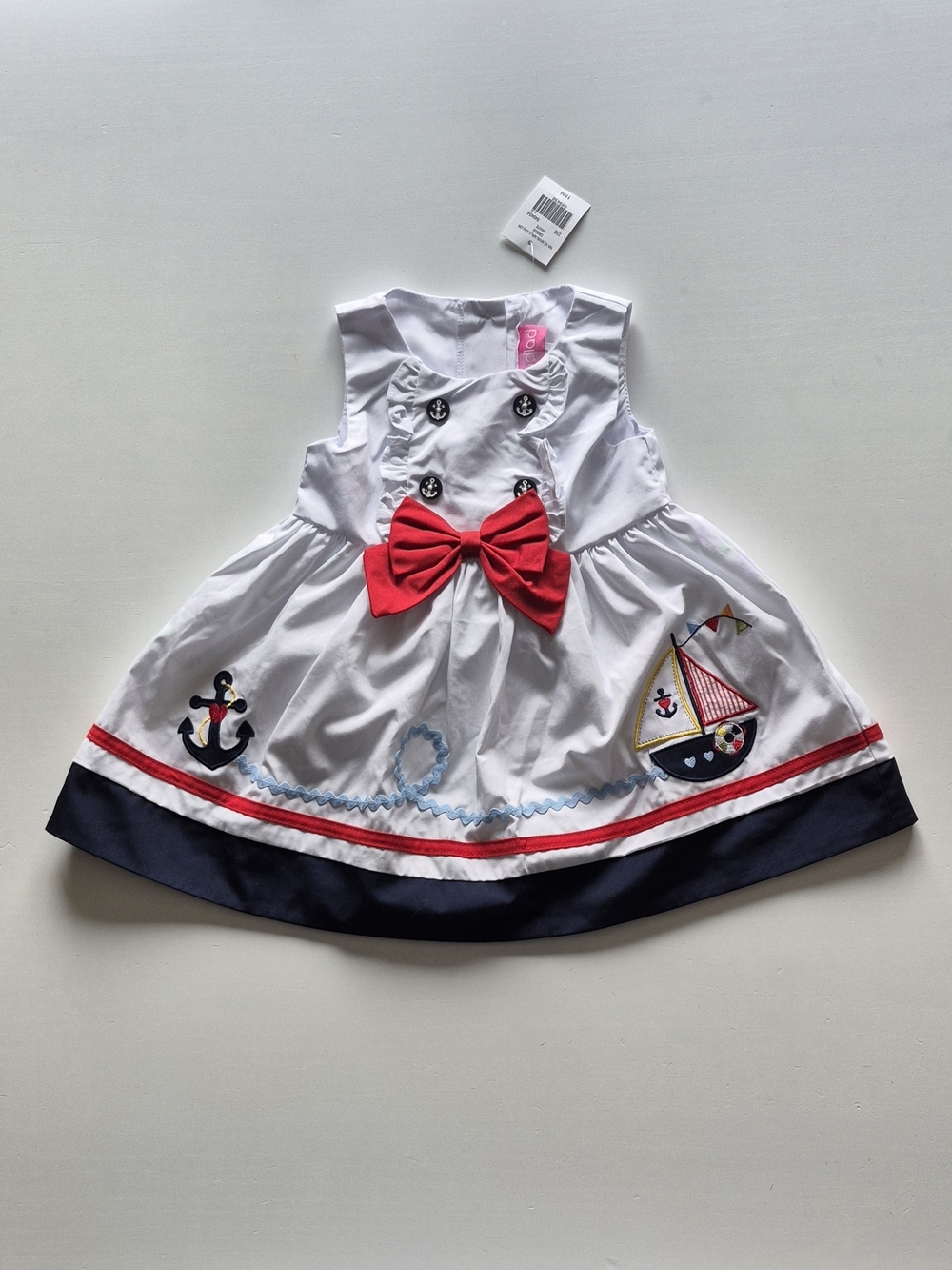 NWT White Nautical Sailboat Dress with Red Bow